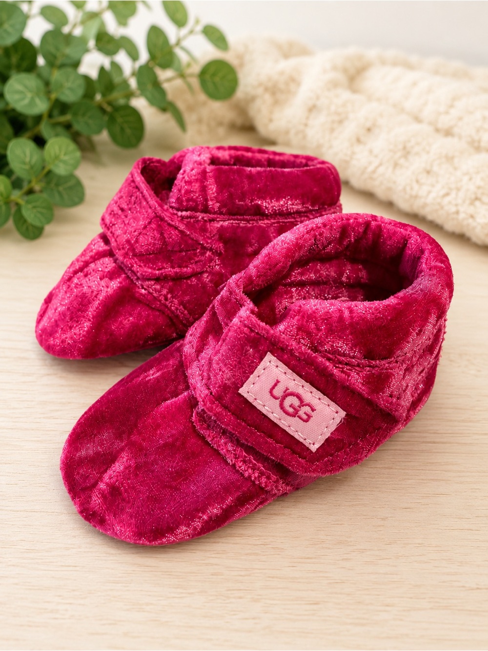 UGG Hot Pink Velvet Infant Slippers